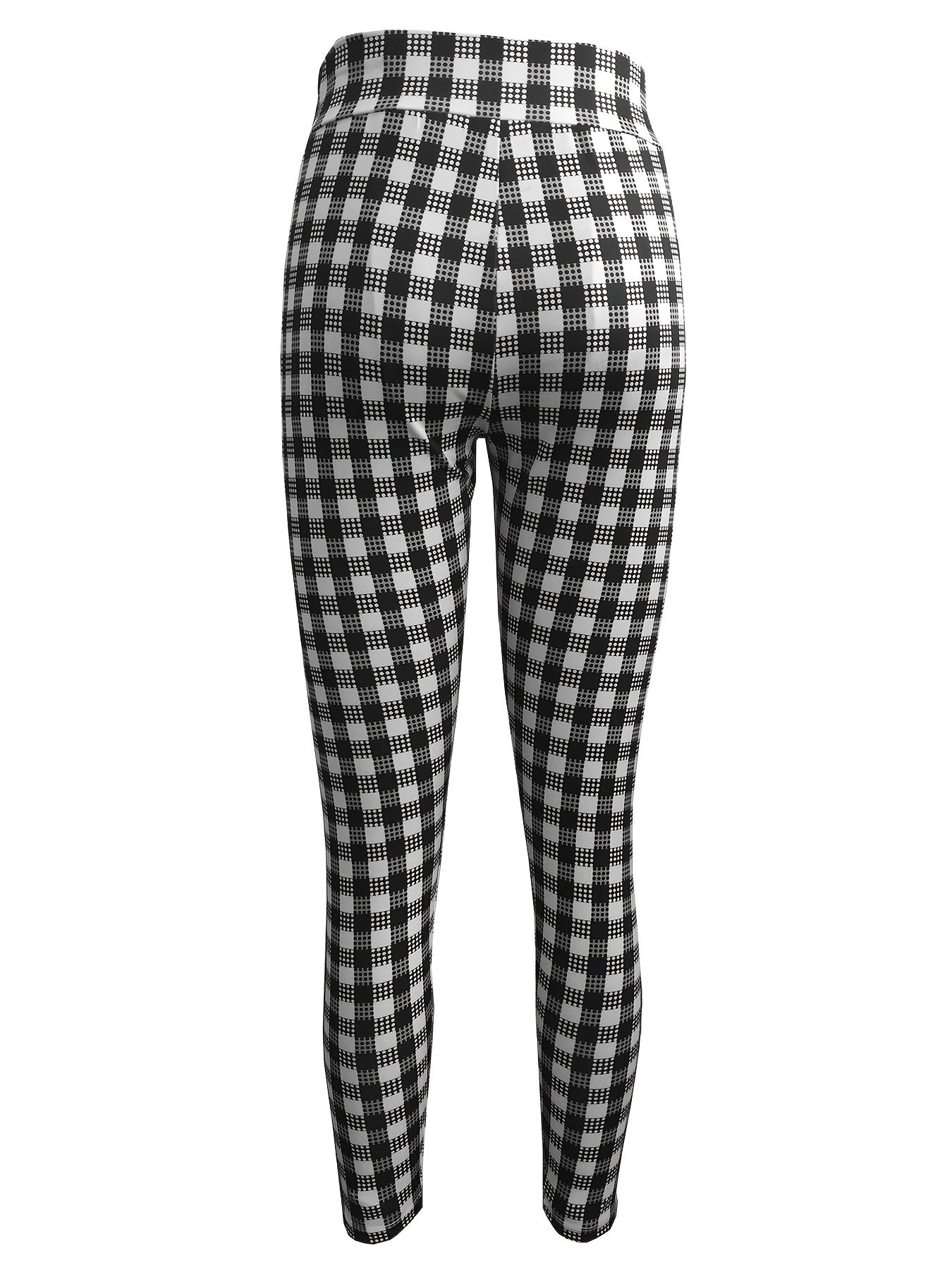 Plaid Print High Waist Pants Casual Skinny Pants
