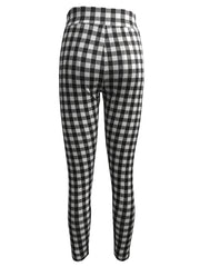 Plaid Print High Waist Pants Casual Skinny Pants