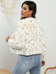 Allover Print Open Front Teddy Coat for Fall & Winter