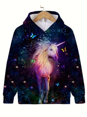 Unicorn Print Hooded Sweatshirt Kids Casual Hoodie