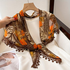 Thin Breathable Scarf Retro Print Fringed Shawl Casual Sunscreen Shawl