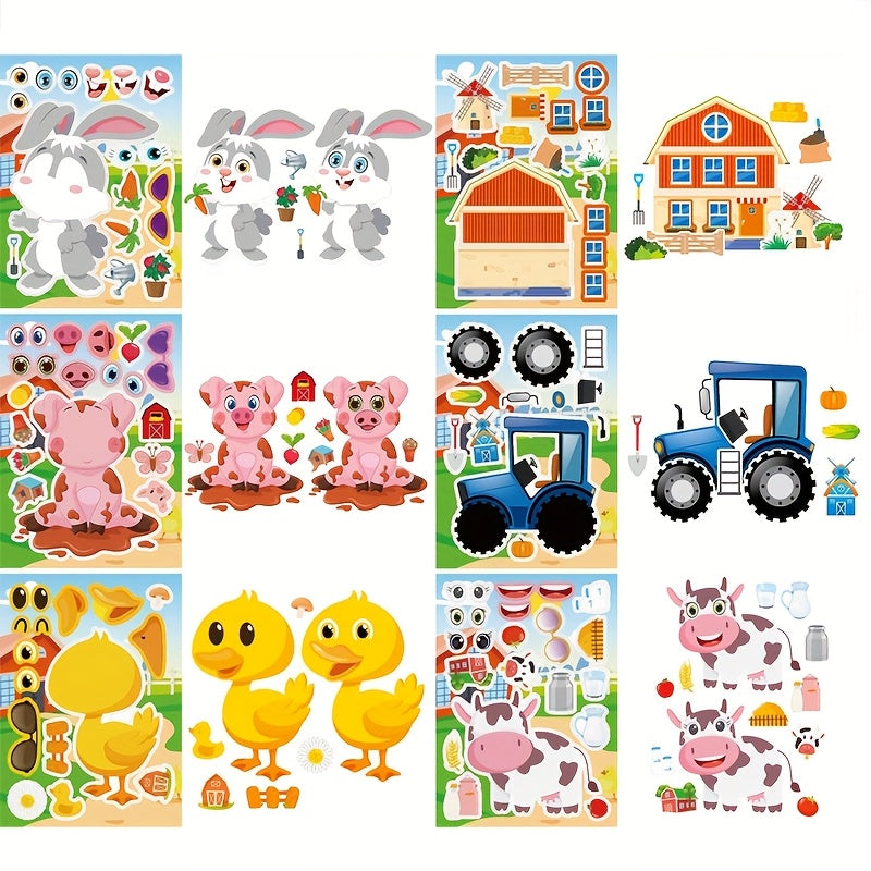 20 Sheets Farm Animal Stickers - Mix & Match Designs - Party Favors & Crafts