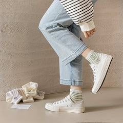 4 Pairs Stripe & Bear Pattern Socks Ribbed Short Socks Women's Stockings