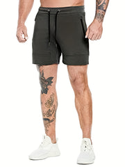 Men's Active Shorts Zipper Pockets Drawstring Summer Gym Training