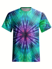 Men's Tie Dye T Shirt Active Stretch Tee for Summer Outdoor Sports