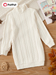 Kid Girl Solid Cable Knit Mock Neck Sweater Dress