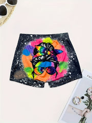 Graphic Print Skinny Shorts Casual Shorts For Spring & Summer Women's Clothing