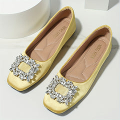 Women's Rhinestone Buckle Square Toe Dress Shoes Lightweight Slip On Shoes