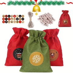 Christmas Advent Calendar Burlap Hanging Gift Bag DIY Candy Storage Pouches