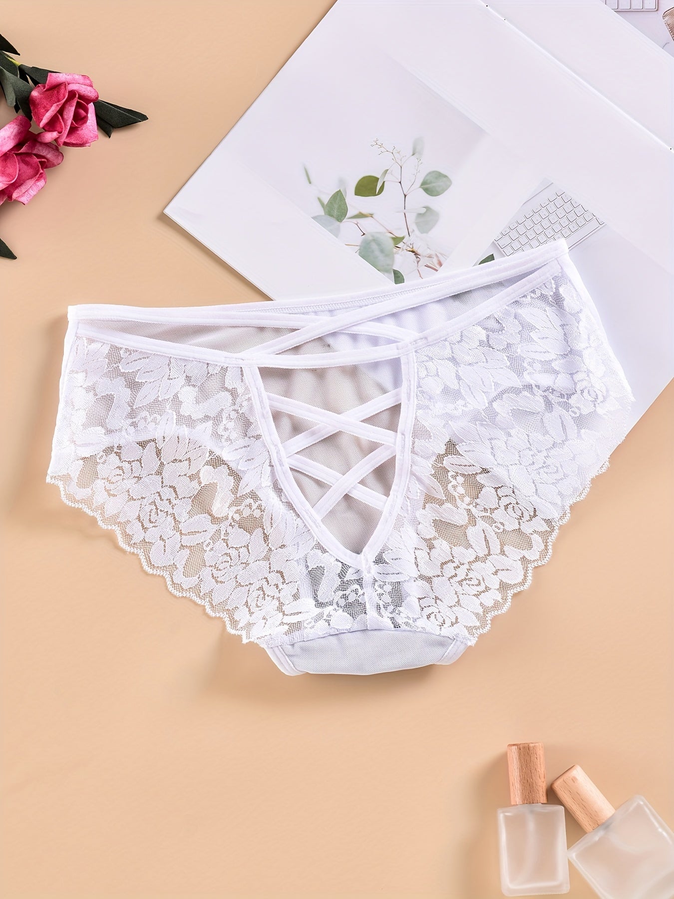 Criss Cross Lace Briefs Cut Out Breathable Panties