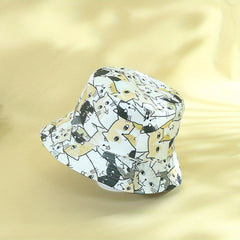 Cartoon Cat Print Bucket Hat Reversible Sunscreen Beach Hats Fisherman Cap