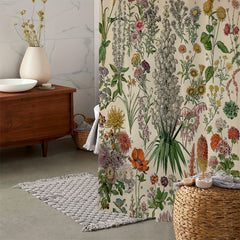 Green Floral Print Shower Curtain Waterproof Fabric Bathroom Decor 180x180