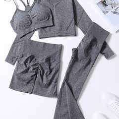 4pcs Women's Yoga Fitness Set Sleeveless Sports Bra Long Sleeve Thumb Hole Shirt