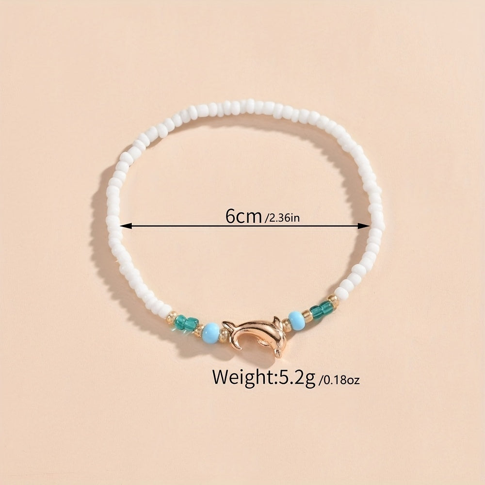 Dolphin Beads Beaded Anklet Rice Beads Boho Ocean Style Ankle Bracelet