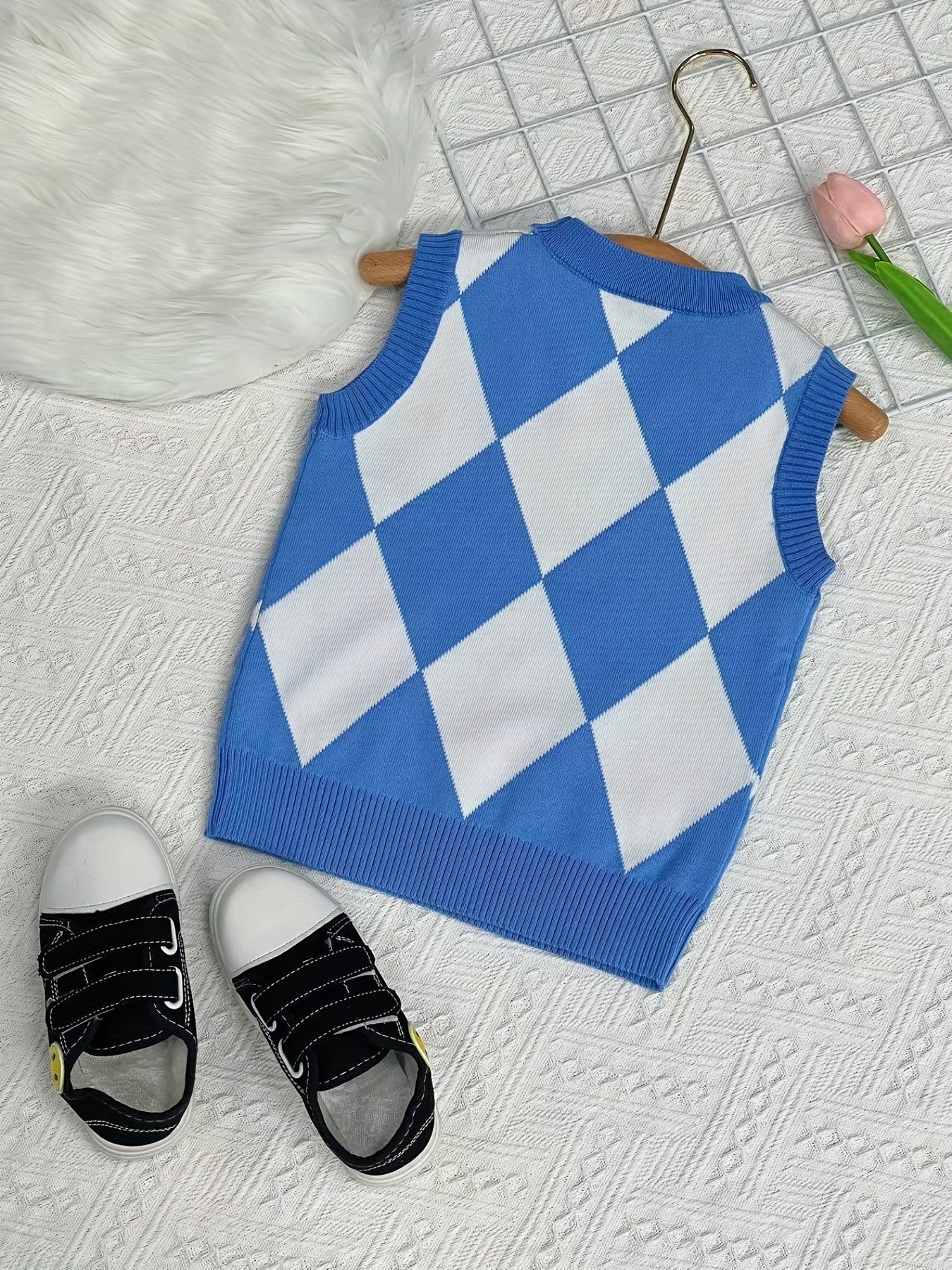 Toddler Boys Argyle Pattern Knit Vest for Spring Autumn Winter