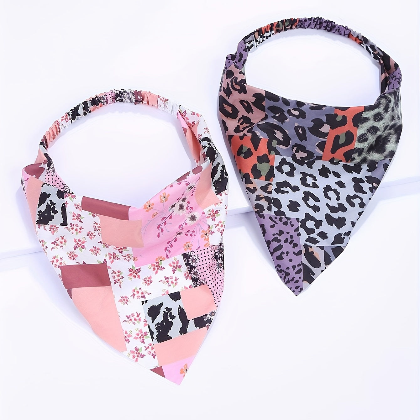 4pcs Animal Print Headband Triangle Scarf Elastic Turban Women Head Wrap