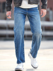 Men's Wide Leg Cotton Jeans Solid Denim Pants