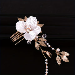 Retro Leaf Flower Headband Faux Pearl Crystal Wedding Hair Accessories
