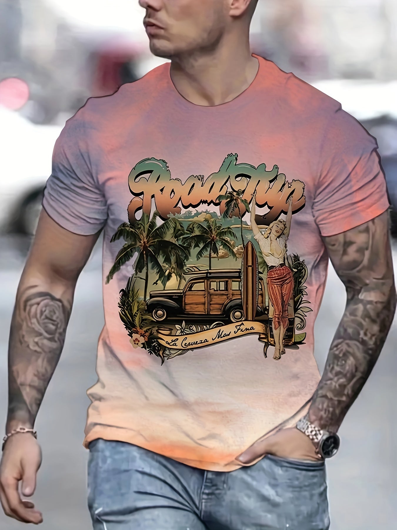 Men's Beach Resort Print Stretch Tee Shirt for Summer