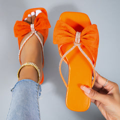 Women's Rhinestone Slide Sandals Square Toe Flat Summer Shoes