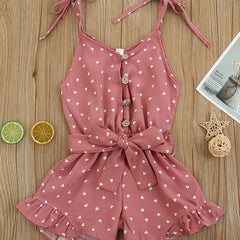 Baby Girls Heart Print Romper Jumpsuit with Belt