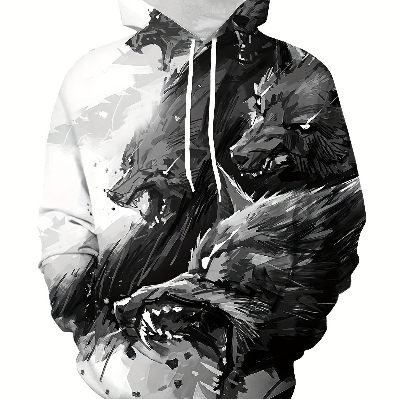 Wolf Print Hoodies Men Graphic Hoodie Kangaroo Pocket Pullover Autumn Winter