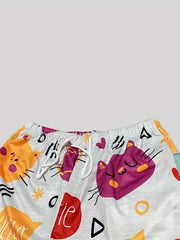 Women's Plus Cat Print Tee & Drawstring Pants Set