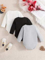 3pcs Baby Boy Casual Ribbed Kit Triangle Rompers