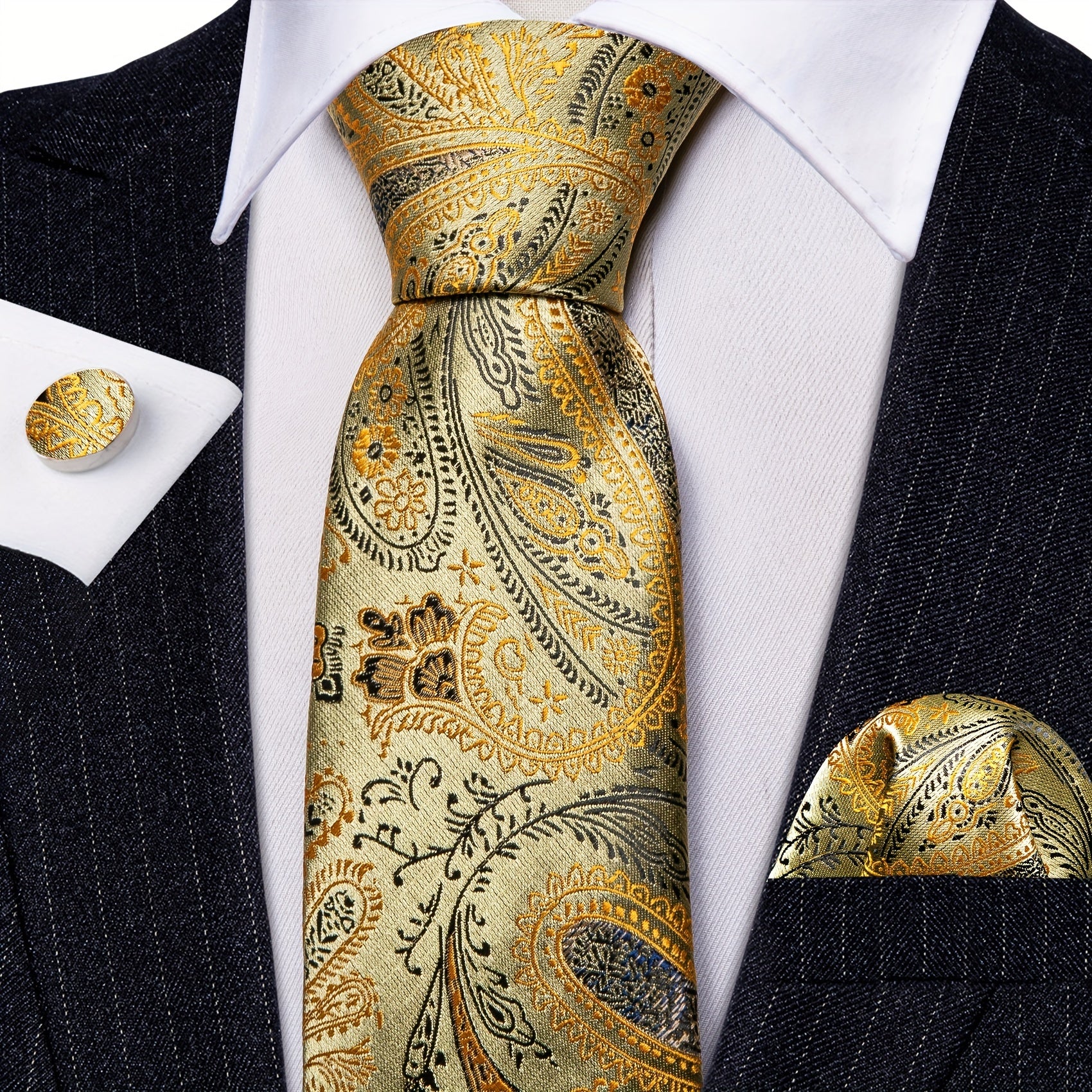 Barry Wang Men's Neckties Paisley Pocket Set