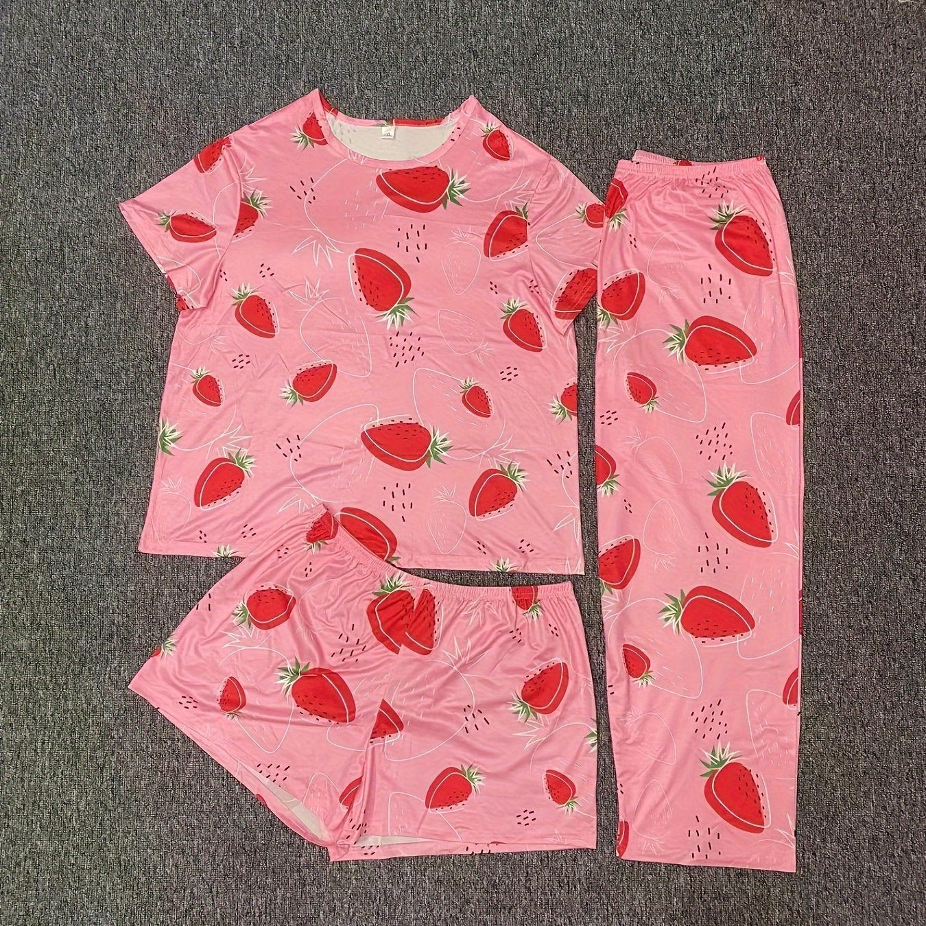 Women's Plus Strawberry Print Pajamas Set 3 Piece
