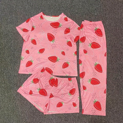 Women's Plus Strawberry Print Pajamas Set 3 Piece