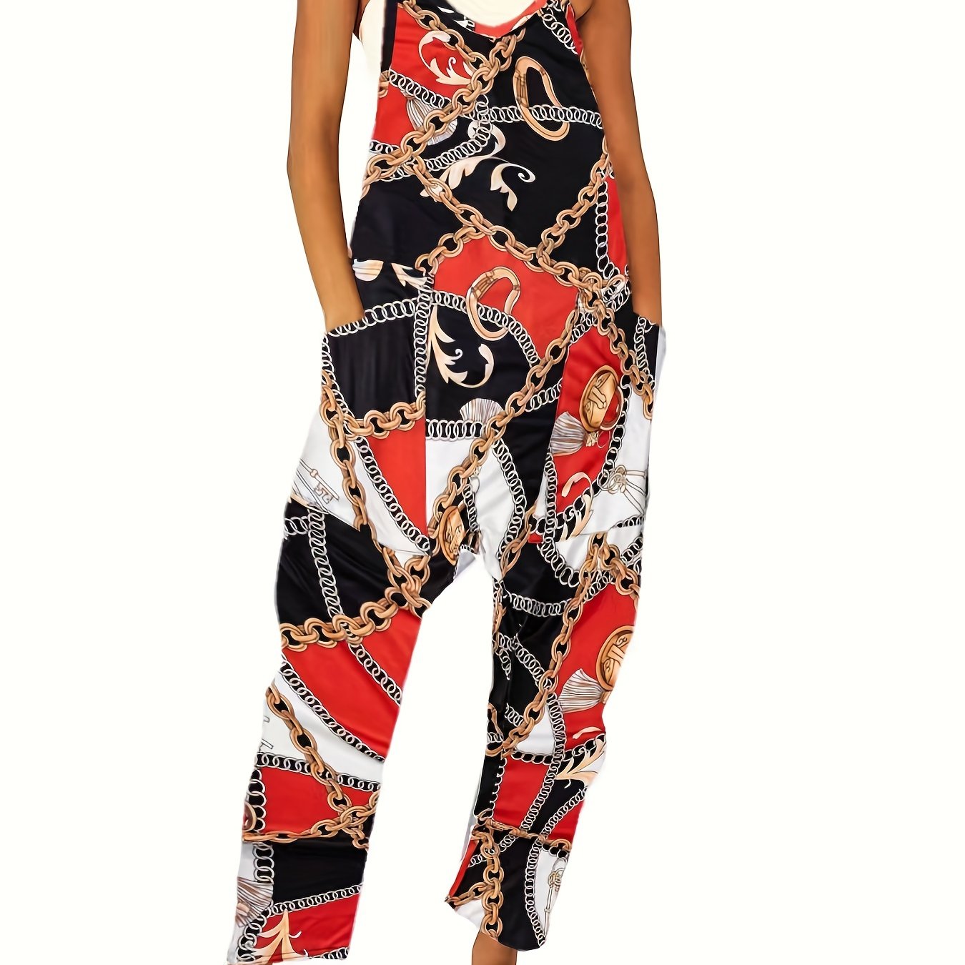 Block & Chain Print Overall Jumpsuit for Women