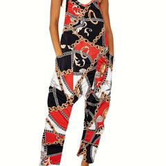 Block & Chain Print Overall Jumpsuit for Women