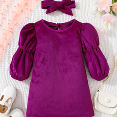 Baby Girls Velvet Puff Sleeve A line Dress