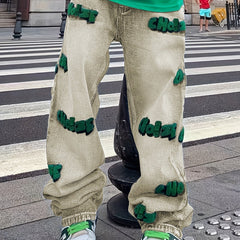 Embroidered Jeans Loose Fit Towel Embroidery Men's Denim Pants
