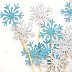 10pcs Snowflake Cake Topper Cupcake Toppers for Christmas Wedding Party Decor