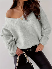Casual Sweater Women's Solid V Neck Long Sleeve Jumper
