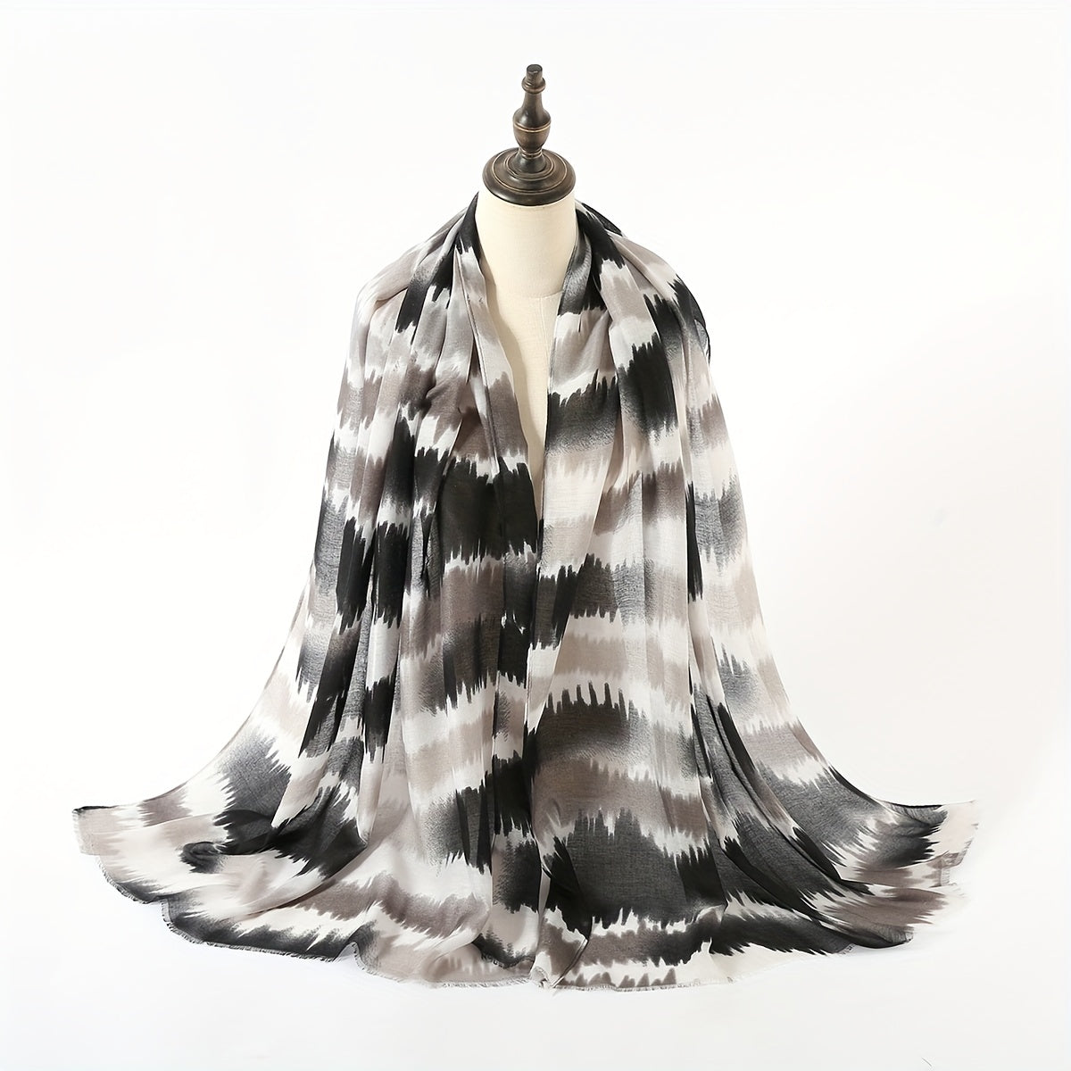 Boho Tie Dye Print Scarf Frayed Edge Thin Shawl