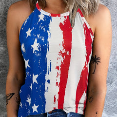 American Flag Print Halter Top Sleeveless Summer Top