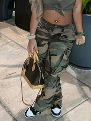 Camo Print High Stretch Cargo Jeans