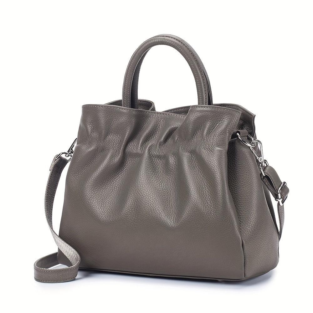 Leather Women's Handbag Detachable Shoulder Strap Lake Gray Beige