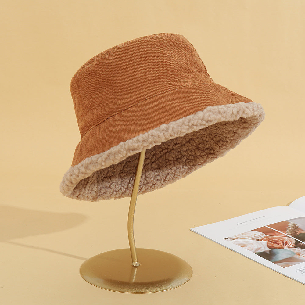 Warm Lamb Wool Hat Double-sided Corduroy Fisherman Hat