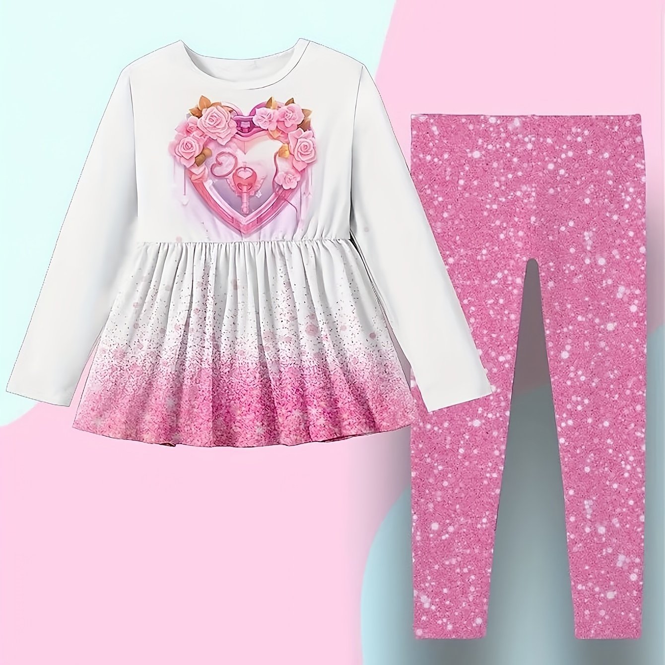 Girls Heart Graphic Long Sleeve Top Pants Set