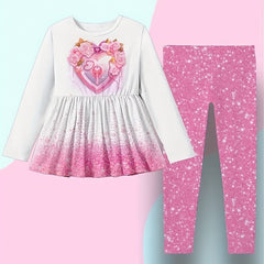 Girls Heart Graphic Long Sleeve Top Pants Set