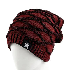 Striped Knitted Hat Men's Women's Plus Velvet Thickened Five star Woolen Hat