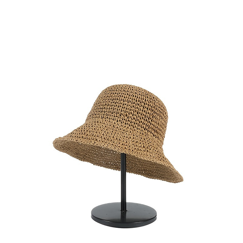 Brown Hollow Crochet Sun Hat French Style Lightweight Straw Hats Women