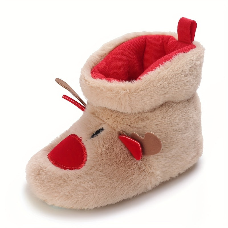 Christmas Theme Cartoon Baby Girls Boots Soft Warm Fleece Indoor Walking