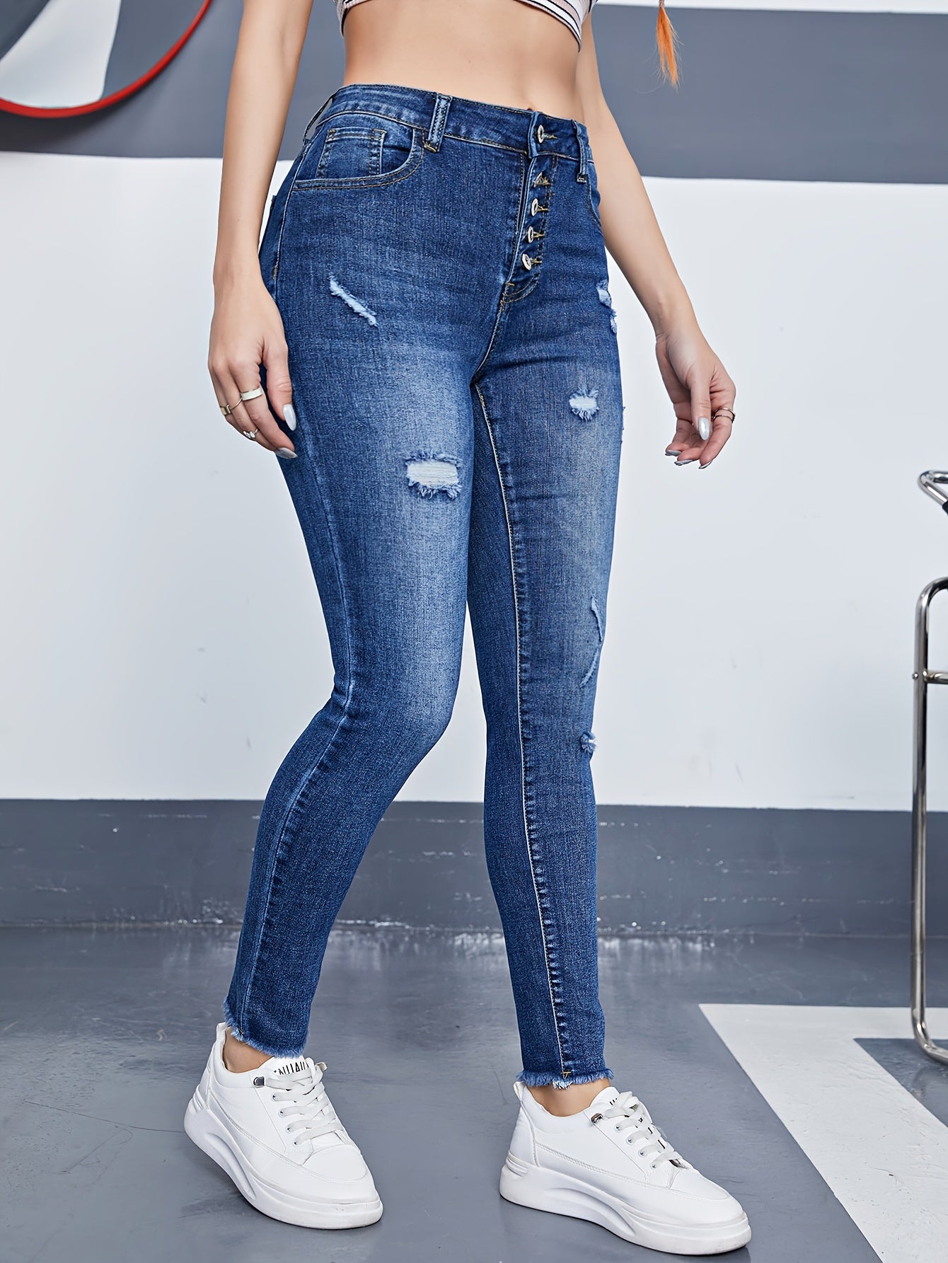 Fringe Trim Skinny Jeans