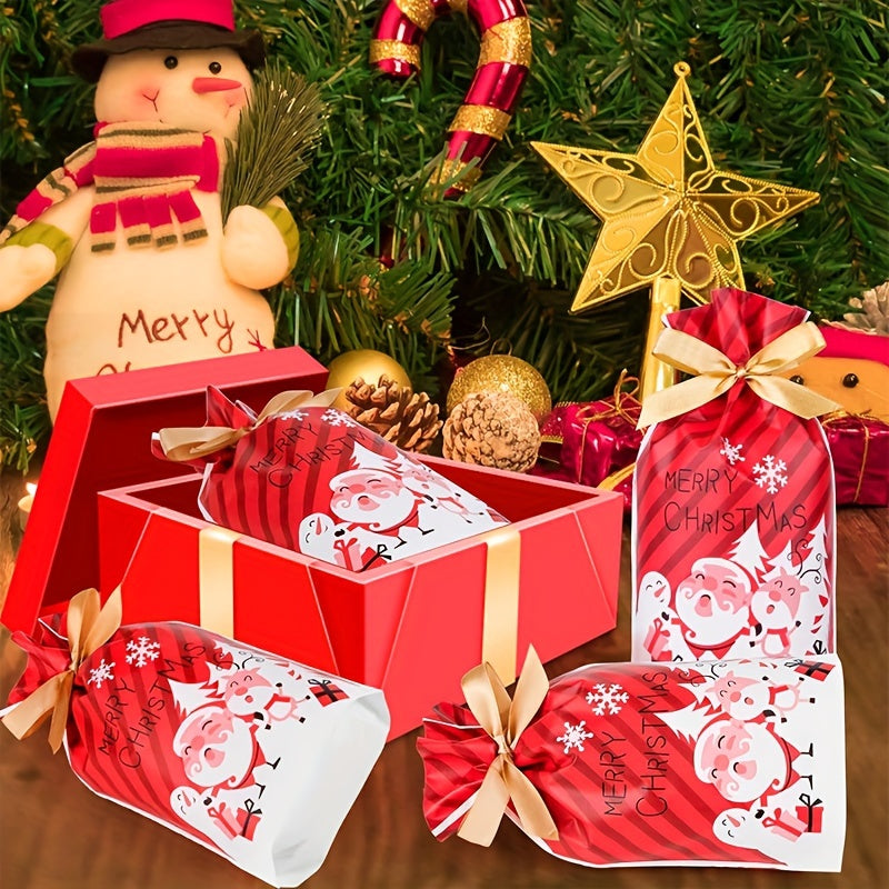 10pc Christmas Candy Bags Ribbon Drawstring Packaging