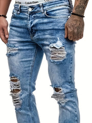 Men's Slim Fit Ripped Jeans Distressed Stretch Denim Pants